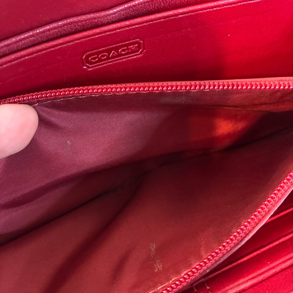 Coach Zoe Red Leather Wallet Soho Double Buckle Zip Around Y2K Clutch 8" - Picture 14 of 16